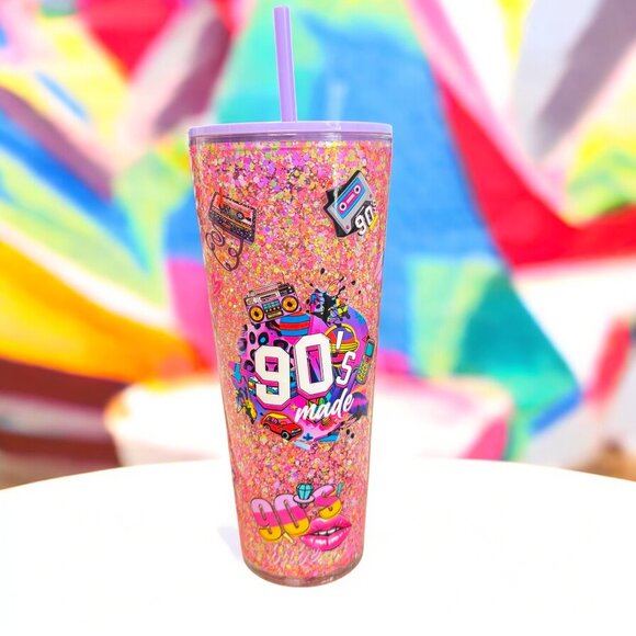 Other - 90's Made 24oz Snow Globe Style Tumbler, 90's Girl, Vintage, Retro, Neon, gift